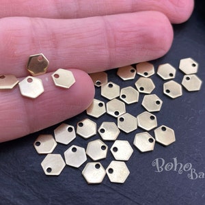 Brass Hexagon Charms, Raw Brass Stamping Tag, 6mm Hexagon Charms, Mini Hexagon Blanks, 50 Pc