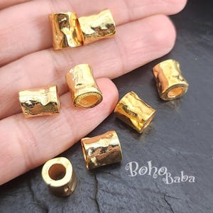 Shiny Gold Plated Large Hole Tube Beads, Gold Spacer Beads, Tribal Jewelry Spacers, Barrel Beads, 4Pc