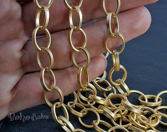 Large Gold Chain, 1 Meter, Unsoldered Link Cable Chain, Oval Link Chain, Gold Necklace Chain