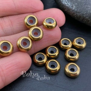 Gold Rubber Inside Beads, Slider Beads, 10mm, Stopper Beads, 5 pc