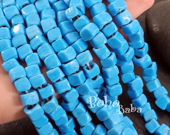 Perles de verre carrées bleues, espaceurs de pendentif de collier cube rustique, perles de chalumeau faites main turques