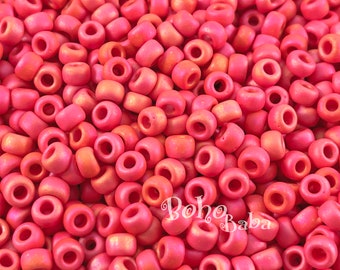 Miyuki Seed Beads, Round Rocailles 6/0, 407F, Frosted Opaque Red, 10 Grams