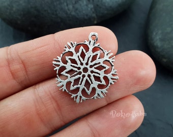 Zilveren sneeuwvlokbedel, mini-sneeuwvlokhanger, 2 st