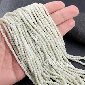 3mm Round Glass Bead Strands, Pale Mint Czech Beads