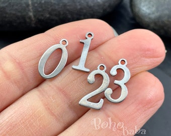 Nummerbedels van roestvrij staal, zilveren cijferbedels, cijferbedels voor sieraden
