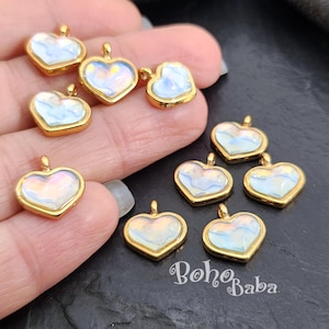 Shiny Gold Plated Light Blue Crystal Cats Eye Heart Charm