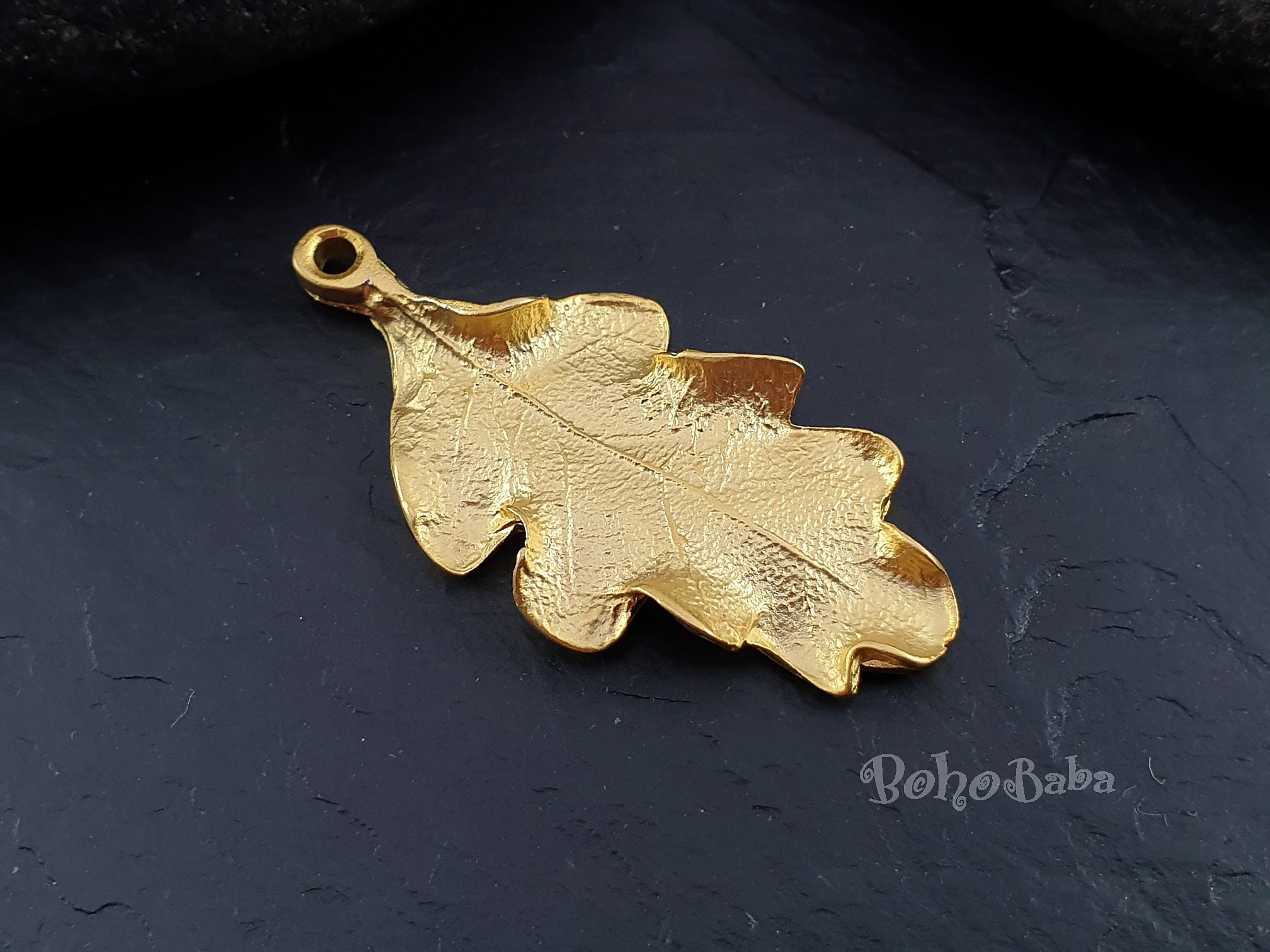 Gold Leaf Pendant, Gold Leaf Charm, Oak Leaf Pendant, Large Leaf