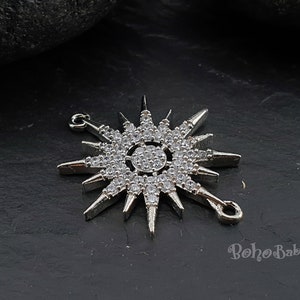 Silver North Star Charm, North Star Bracelet, Micro Pave Bracelet Connector, Pave Bracelet Findings, Rhinestone North Star, North Star Charm image 2