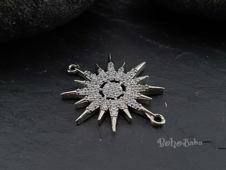 Silver North Star Charm, North Star Bracelet, Micro Pave Bracelet Connector, Pave Bracelet Findings, Rhinestone North Star, North Star Charm image 2