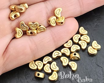Matte Gold Plated Heart Spacer Beads, 20 pc