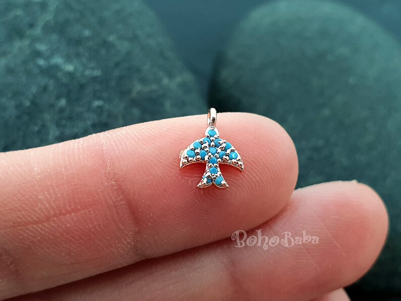 Micro Pave Charms Blue Zirconia Charms Rose Gold Swallow Bridal Jewelry Dainty Necklace Tiny Swallow Pave Charms Cubic Zirconia