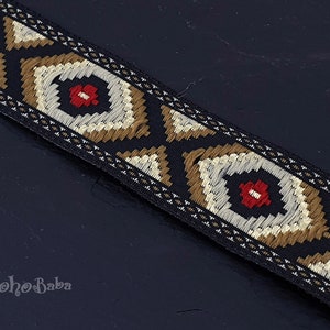 Ruban jacquard, 25 mm de large, bordure jacquard, ruban tissé brodé, ruban ethnique marron, ruban à motif tribal, 1 mètre