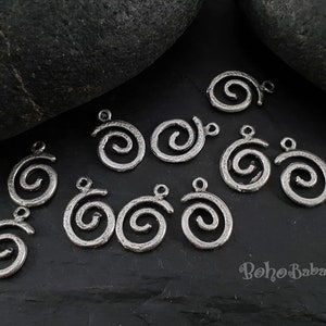 Silver Plated Spiral Charms, Silver Swirl Charms, Mini Brass Swirl Charms, 5 pc image 2