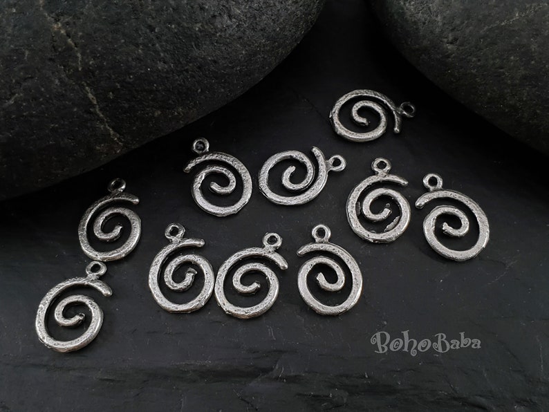 Silver Plated Spiral Charms, Silver Swirl Charms, Mini Brass Swirl Charms, 5 pc image 2