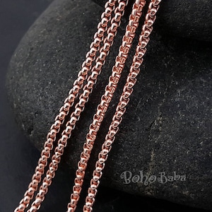 Cadena de oro rosa, Chapado en oro rosa, Eslabón sin soldar, Cadena de collar, Cadena de pulsera, Cadena Belcher, Joyería de oro rosa, Cadena rolo