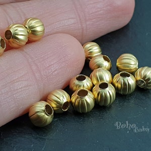 Matte Gold Plated Ball Beads, 6mm Ball Spacer Beads, Gold Melon Beads, Tribal Round Beads, 15 Pc
