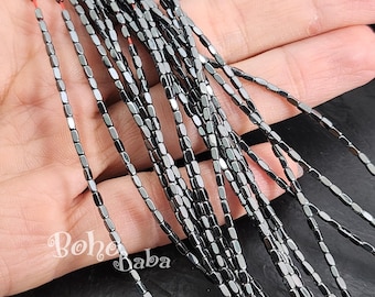 Tiny Black Hematite Tube Spacer Beads, Hematite Rondelle Bead Strands, Natural Gemstone Beads, Full Strand