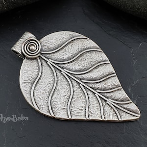 Large Silver Leaf, Silver Leaf Pendant, Leaf Charm, Tribal Jewelry, Leaf Pendant, Silver Leaf Charm, Jewelry Supplies, Silver Leaf, 1 Pc