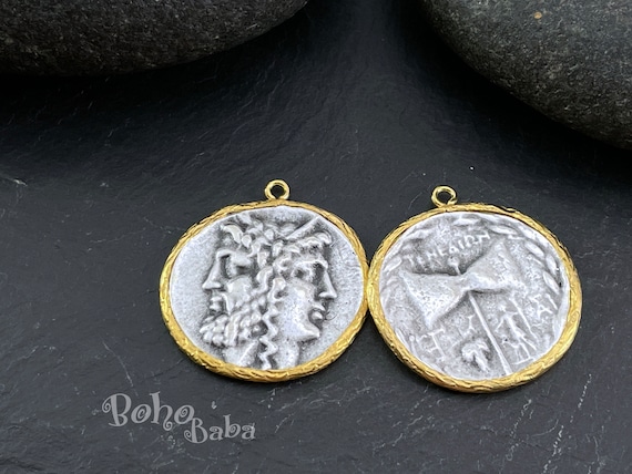 Greek Coin Medallion Rustic Greek Pendant Roman Coin Pendant
