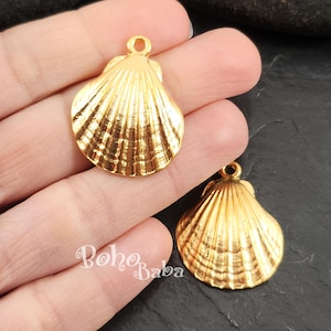 Gold Seashell Charms: Matte Mermaid Shell Pendant (25x32mm)