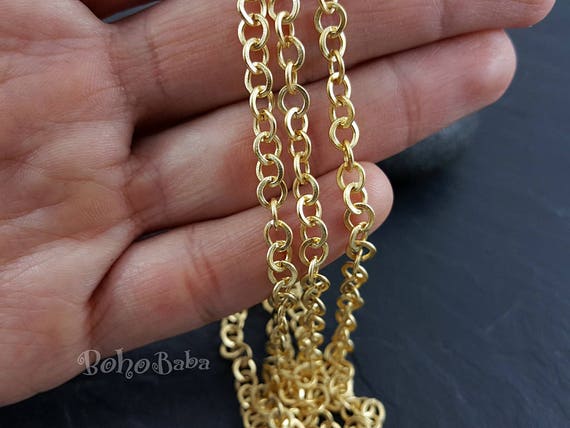 Catena a maglie rotonde placcate oro opaco da mm, grande catena