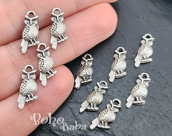 Antique Silver Plated Tiny Owl Charms, 10Pc