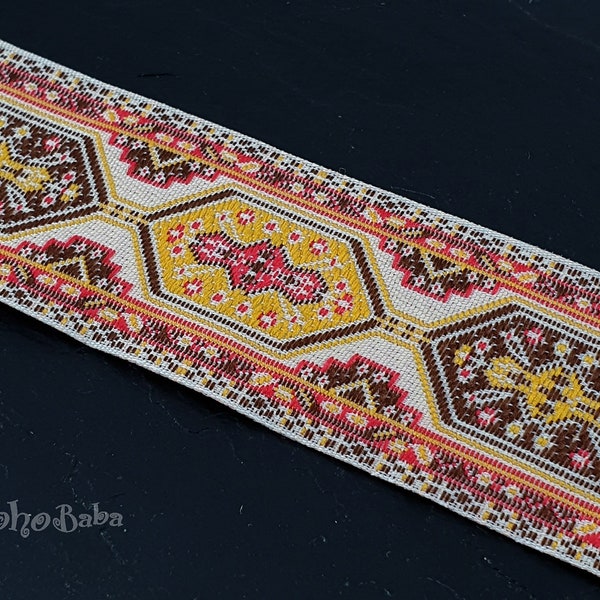 Jacquard Ribbon, Wide Trim, 32mm Wide, Jacquard Trim, Embroidered Woven Ribbon, Ethnic Ribbon, Tribal Pattern Ribbon, 1 Meter - 1.09 Yards