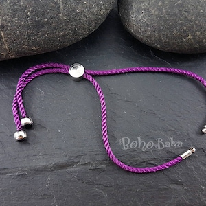 Purple Cord Bracelet, Friendship Bracelet, Adjustable Bracelet Blanks, 2mm Cord Bracelet Blanks, Adjustable Sliding Silver Clasp