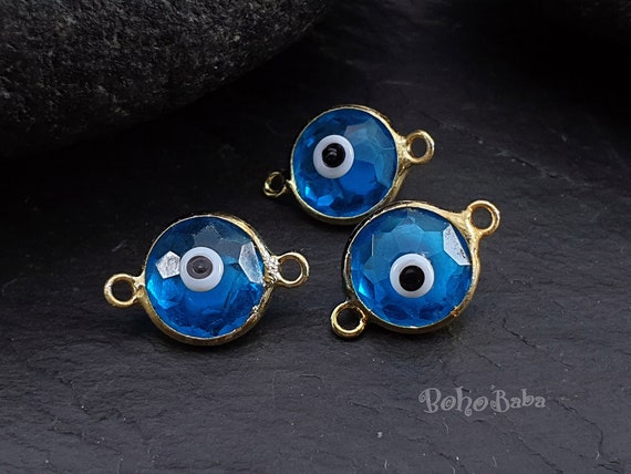 Blaues Auge, Böses Auge Anhänger, Kristall Auge Stecker, Mini Gold