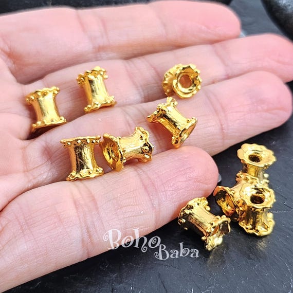 Gold Spacer Beads, Tubular Beads, Gold Plated Beads, Tube Beads, Jewelry Spacers, Bead Spacers, Spacer Beads, Barrel Spacer Beads, 3 Pc