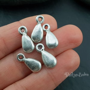 Silver Teardrop Charms, Chunky Teardrop Charms, Silver Drop Charms, 6 Pc