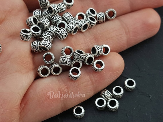 20 Pc Silver Spacer Beads, Round Beads, Silver Plated Beads, Tube Beads,  Jewelry Spacers, Bead Spacers, Spacer Beads, Barrel Spacer Beads 