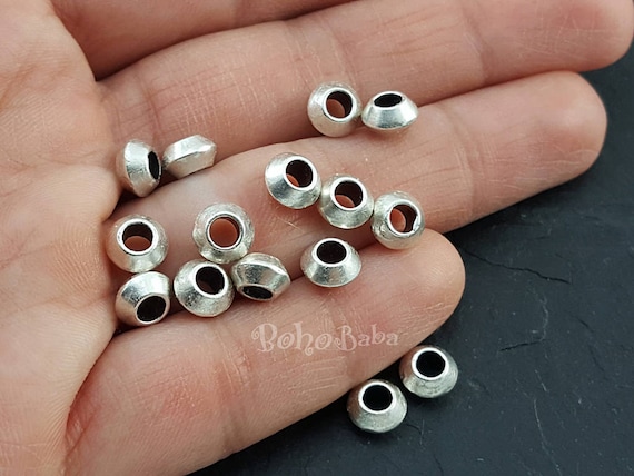 Antique Silver Plated Mini Saucer Beads, Round Silver Spacer Beads, Silver Jewelry Spacers, 15Pc