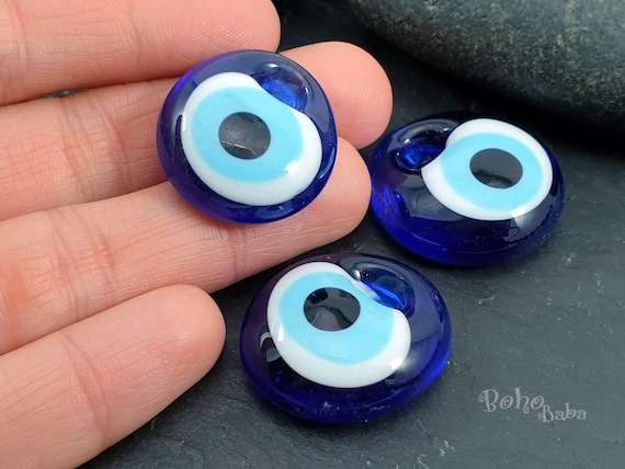 Blue Glass Evil Eye Pendant, Turkish Lampwork Evil Eye, Round Evil Eye Bead, Evil Eye Talisman Jewelry