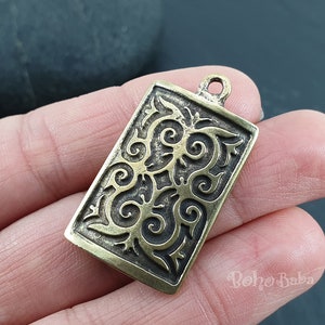 Bronze Rechteck Anhänger, Bronze Medaillon Anhänger, Großer Bronze Anhänger, Tribal Anhänger, Ethno Charms, Tribal Schmuck, 1 Stück