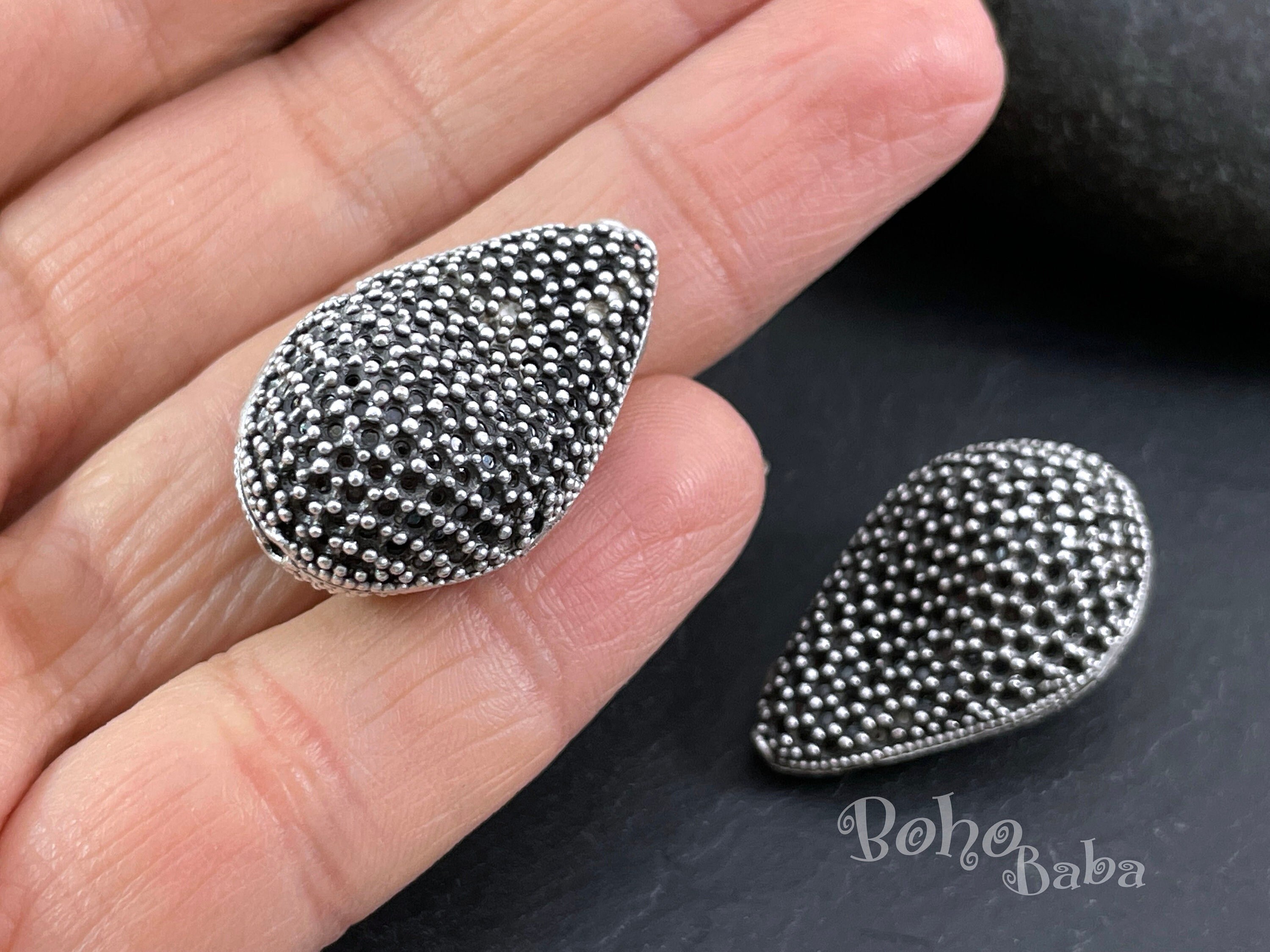 Large Silver Teardrop Beads, Large Silver Beads, Silver Mala Beads, Silver Spacer Beads, Silver Jewelry, 1 Pc