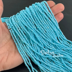 2mm Faceted Crystal Rondelle Bead Strands, Opaque Turquoise Blue AB Crystal Beads