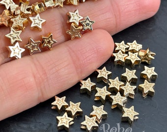 Shiny Gold Plated Star Spacer Beads, Mini Gold Star Charms, 10 Pc