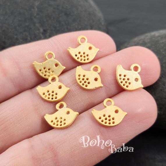 Matte Gold Plated Bird Charms: Dainty Jewelry Pendants (10 pc)