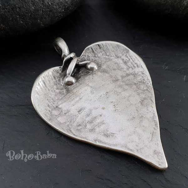 Silver Heart Pendant, Large Heart Pendant, Heart Pendant, Ethnic Heart Pendant, Boho Findings, Tribal Jewelry, Tribal Heart, 1Pc