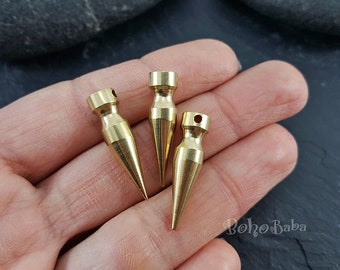 Raw Brass Spike Charms, Solid Brass Industrial Findings, Tribal Jewelry, 2 Pc