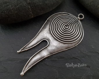 Großer Silber Swirl Anhänger, Silber Boho Focal Anhänger, Tribal Spiral Anhänger, 1 Stück