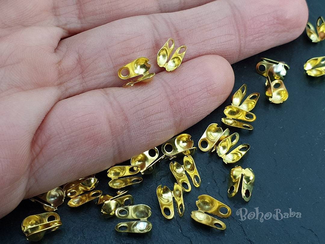 Fold Over Ball Chain Clasps Knot Crimps Gold Plated Crimps Etsy