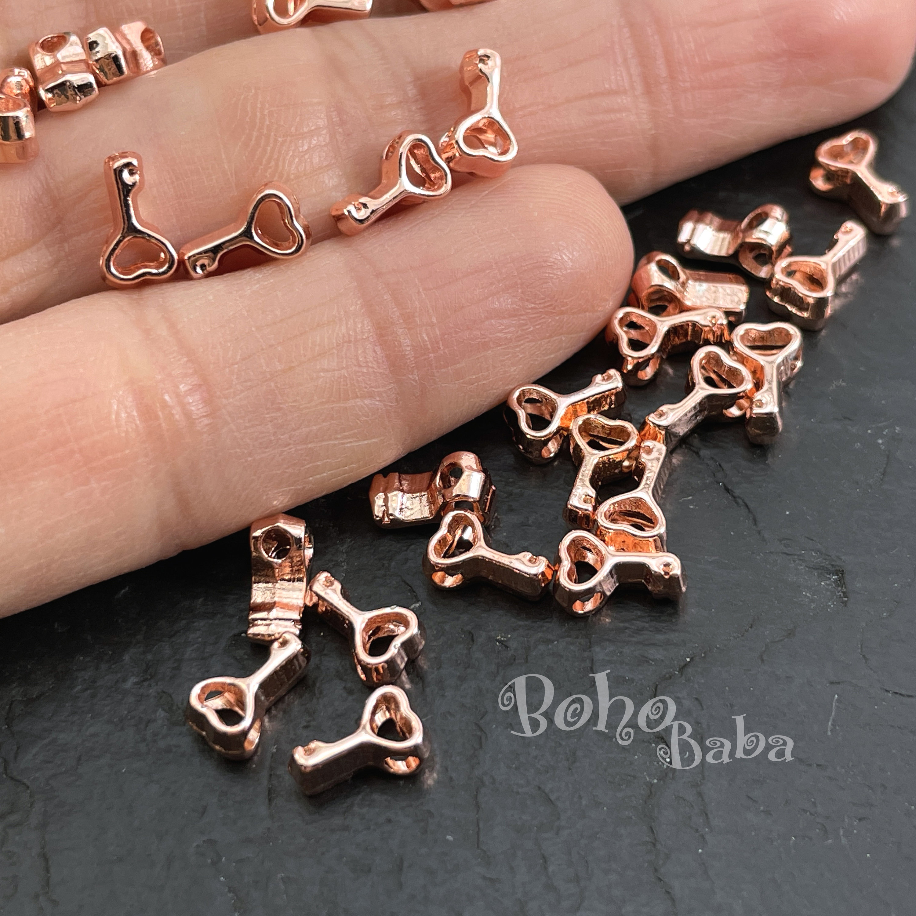 Rose Gold Plated Mini Key Spacer Charms, Tiny Rose Gold Key Charms20pc