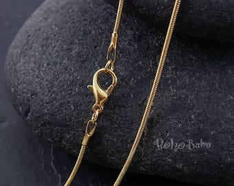 Gold Plated Snake Chain Necklace, Finished Chain with Lobster Clasp, Ready To Wear Necklace Blank