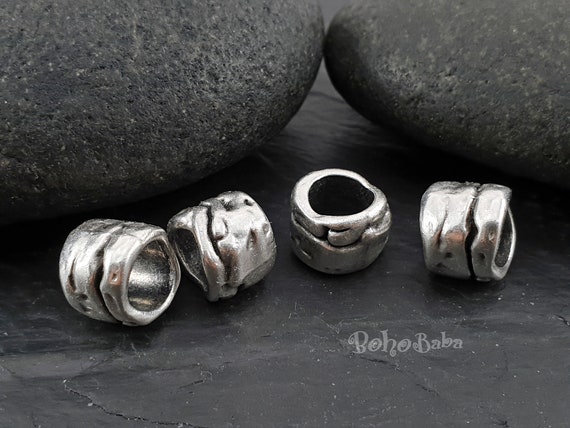 Silver Spacer Beads, Large Tube Spacer, Large Tube Bead, Jewelry Beads,  Large Bracelet Spacers, Silver Plated Beads, Large Hole Spacer, 4pc 