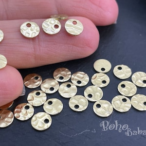 Hammered Brass Disc Charms, Tiny Brass Stamping Disc Tags, 6mm Brass Disc Blanks, 30 Pc