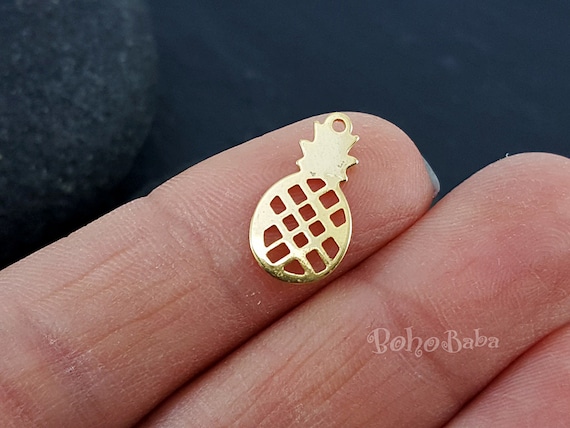 Mini Ananas Charms, Pineapple Charms, Gold Ananas Charms, Mini Pineapple Charms, Dainty Jewelry Findings, Delicate Pineapple Charms, 3pc