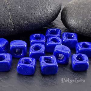 Royal Blue Glass Beads, Glass Cube Beads, Square Beads, Necklace Beads, Glass Pendant Beads, Turkish Lampwork Beads, Handmade Glass Bead