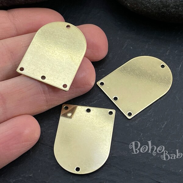 Brass D Shape Charms, 4 Hole D Connectors, Brass Earring Connector Blanks, 4 Pc